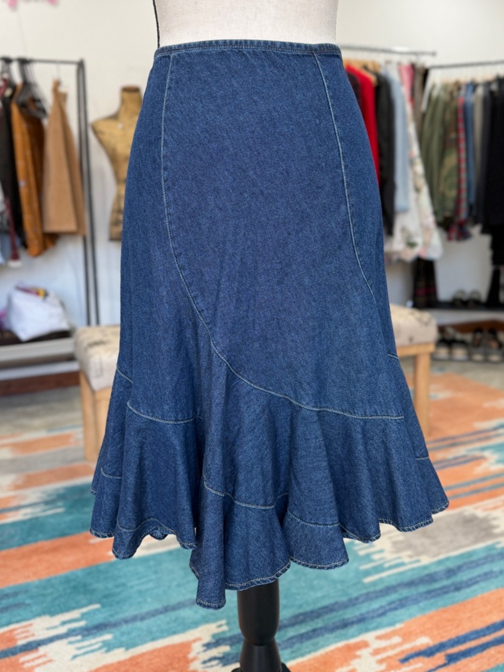 Vintage Denim Western Flared Skirt, 100% Cotton, Made in Taiwan
